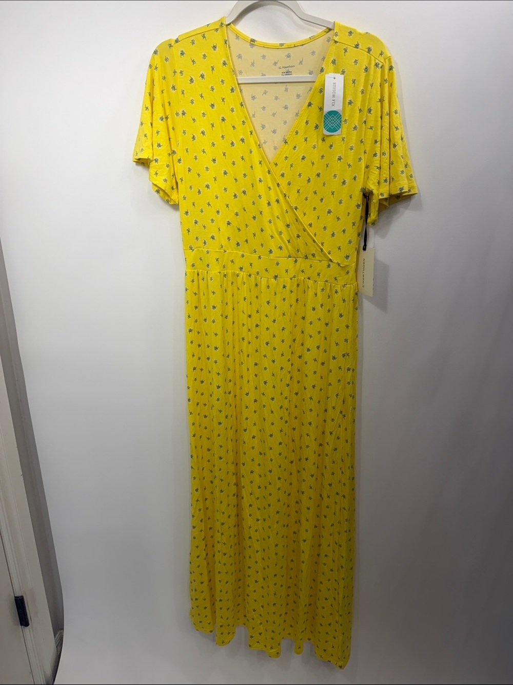 41 Hawthorn Elisse Surplice Maxi Dress yellow short sleeve size large.NWT.